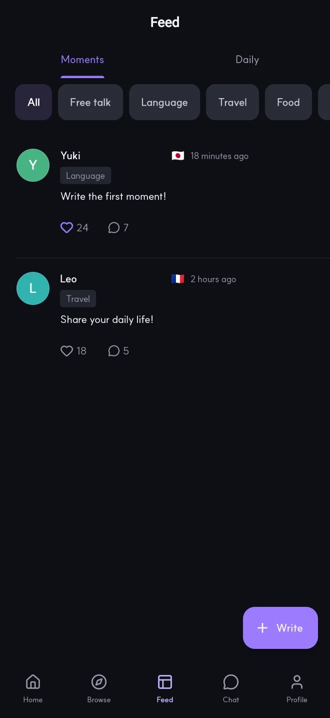 Example NEON Moments feed screen